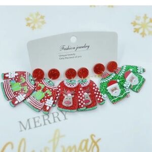 NWT! 3 PAIRS of Christmas Ugly Holiday Sweater Pierced Dangle Earrings in Red!